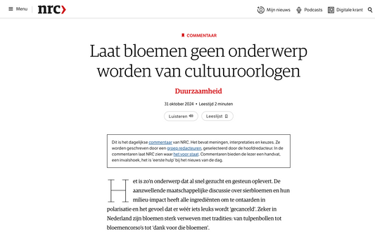 NRC: Laat bloemen geen onderwerp worden van cultuuroorlogen