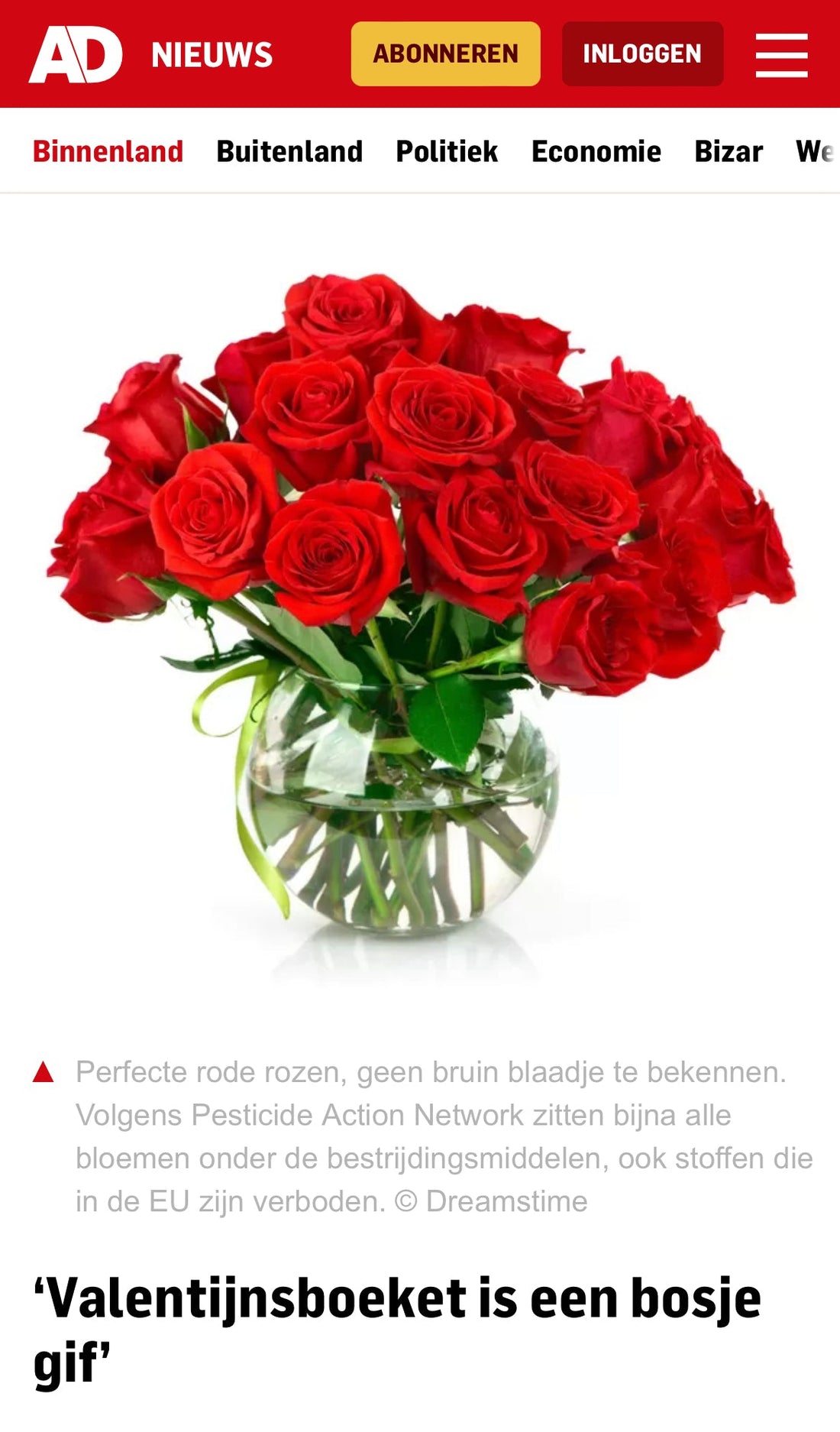Uit het AD: Valentijnsboeket is een bosje gif