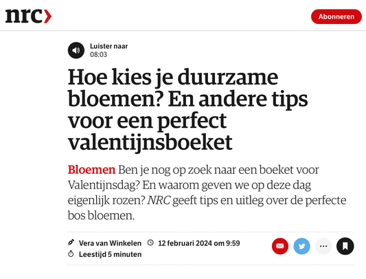 Reflower in NRC Slim Leven: Hoe kies je duurzame bloemen? En andere tips voor een perfect valentijnsboeket