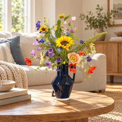 Kunstboeket Robbe in donkerblauwe Return to Sender kanvaas met oor, maat M – Reflower, abonnement op kunstbloemen