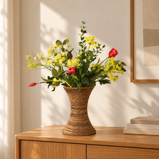 Kunstboeket Femme in geribbelde kartonnen Kartent vaas, maat L – Reflower, abonnement op kunstbloemen