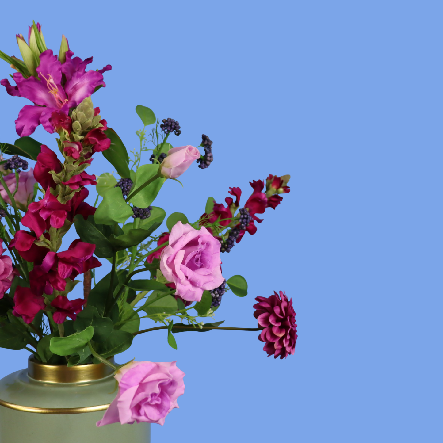 L - Jynthe | Groene flamingovaas met kunstbloemen | Large