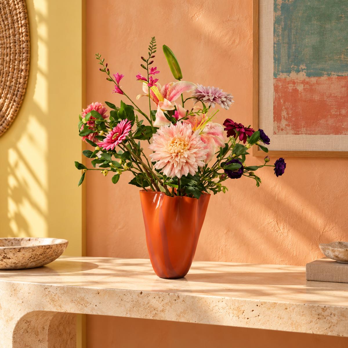 L - Freya | Tica zakdoek vaas met kunstbloemen | Large