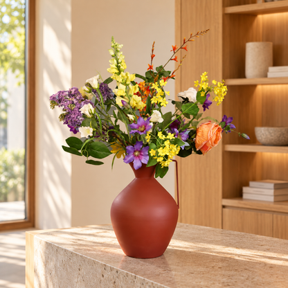 Kunstboeket Krijn in terracotta matte Pols Potten vaas, maat XL – Reflower, abonnement op kunstbloemen