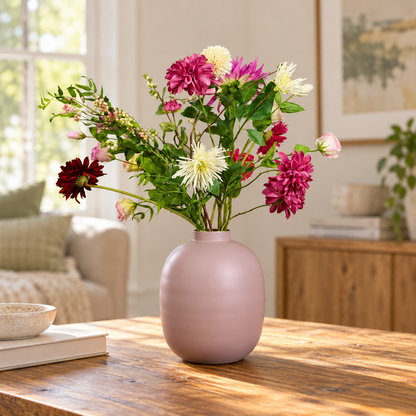 Kunstboeket Hazel in oudroze bolle Pip Studio vaas, maat L – Reflower, abonnement op kunstbloemen