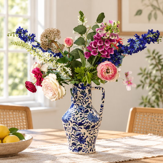 Adela – Delfts blauwe Return to Sender vaas met kunstbloemen, maat XL – Reflower