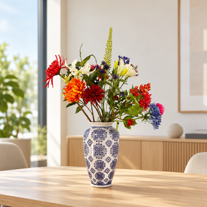 L - Coen | Delfts blauwe vaas met kunstbloemen | Large