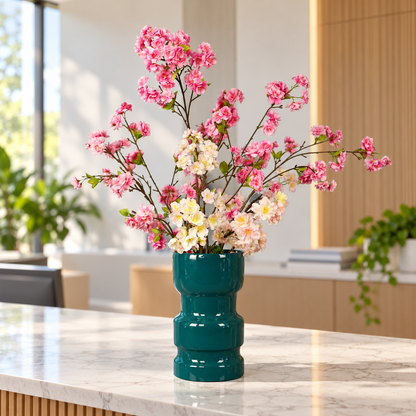 Stenn – petrolgroene Bosa Ceramiche vaas met kunstbloemen, maat XL – Reflower
