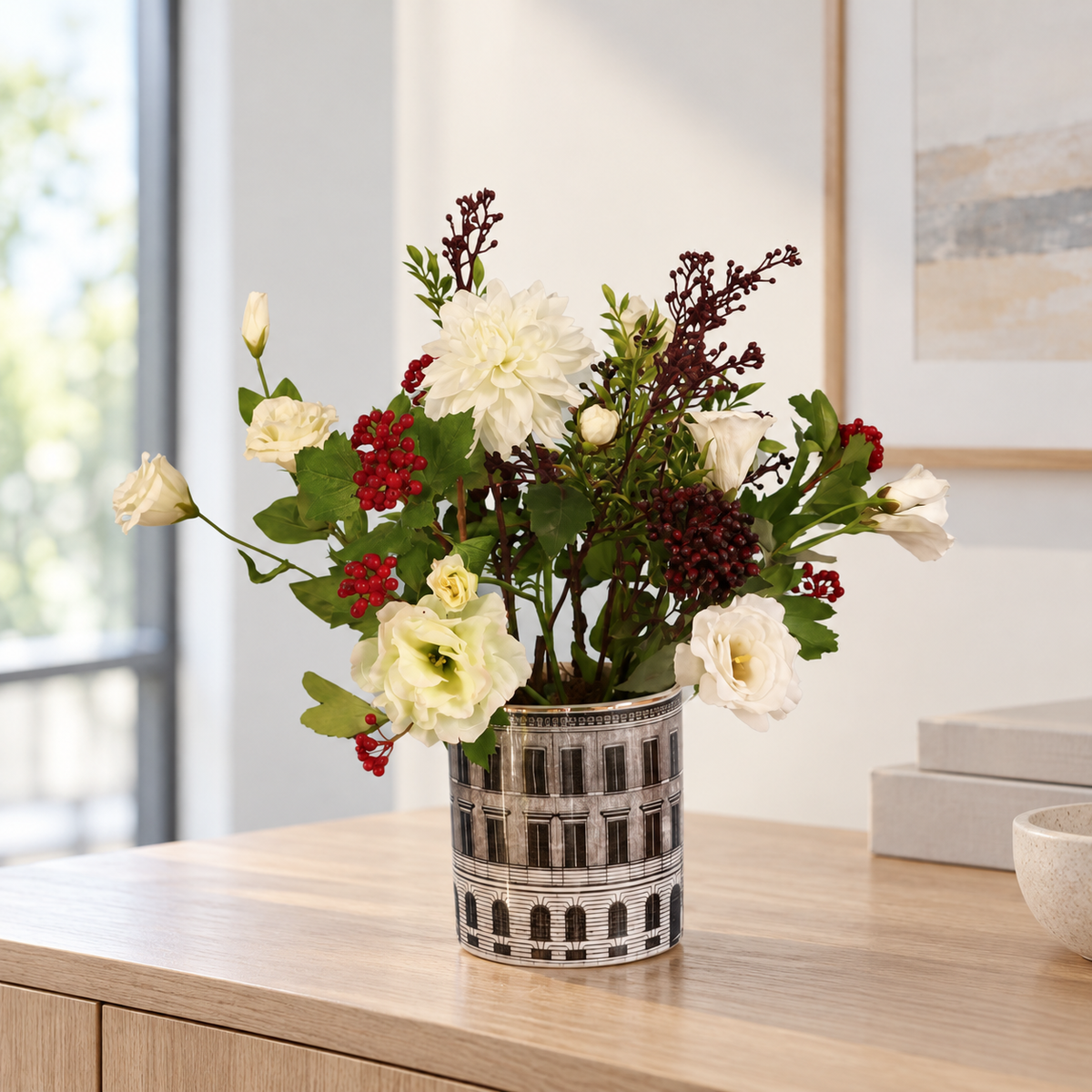 L - Morris | Vintage vaas met kunstbloemen | Large