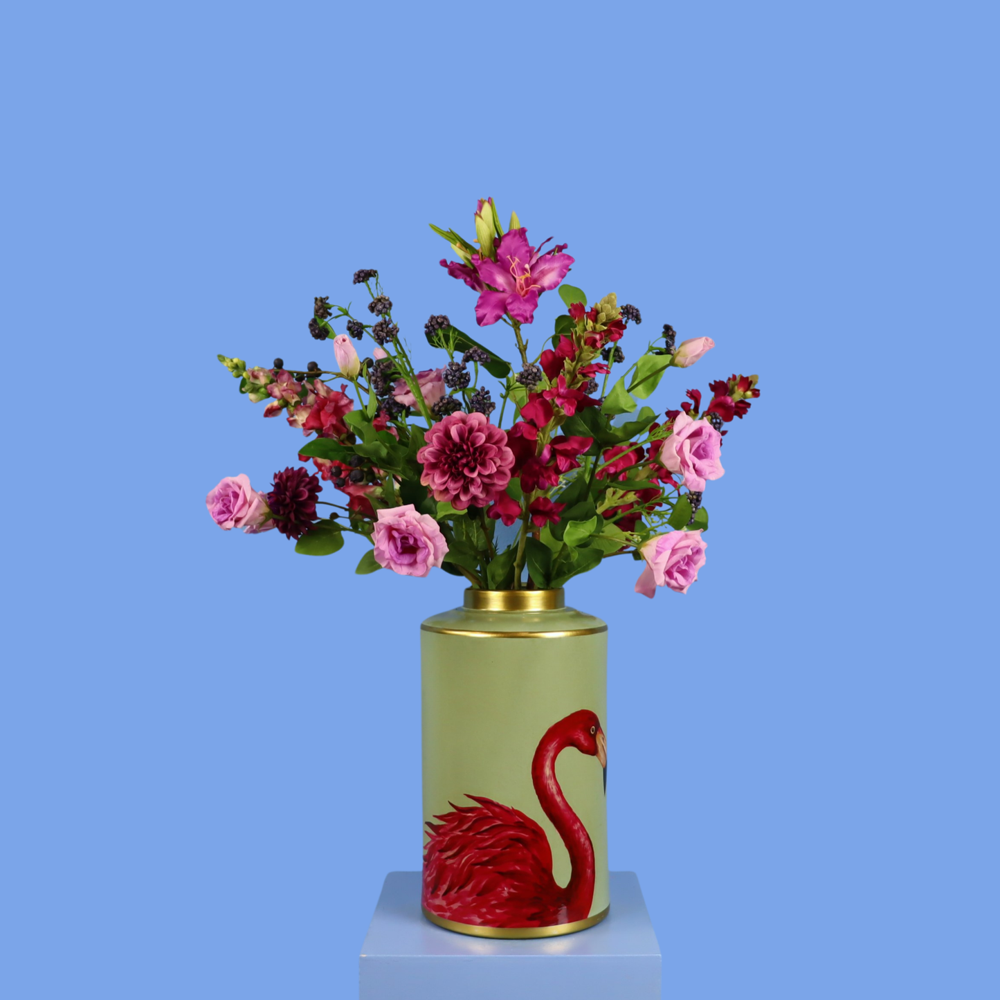 L - Jynthe | Groene flamingovaas met kunstbloemen | Large